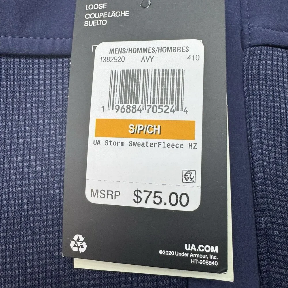 Under Armour Storm Sweater Men's Small‎ Blue 1/2 Zip Fleece Pullover Golf New